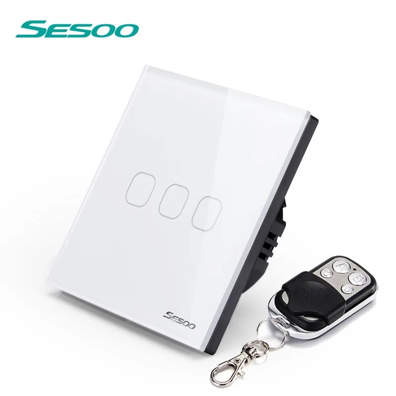 Smart Home Touchscreen Control Panel - Sungoo-リモートタッチスイッチ、クリスタルガラスパネル、シングルファイアワイヤー、スマートホーム用タッチ検知、rf433、3ギャング、1ウェイ、AC100-240V