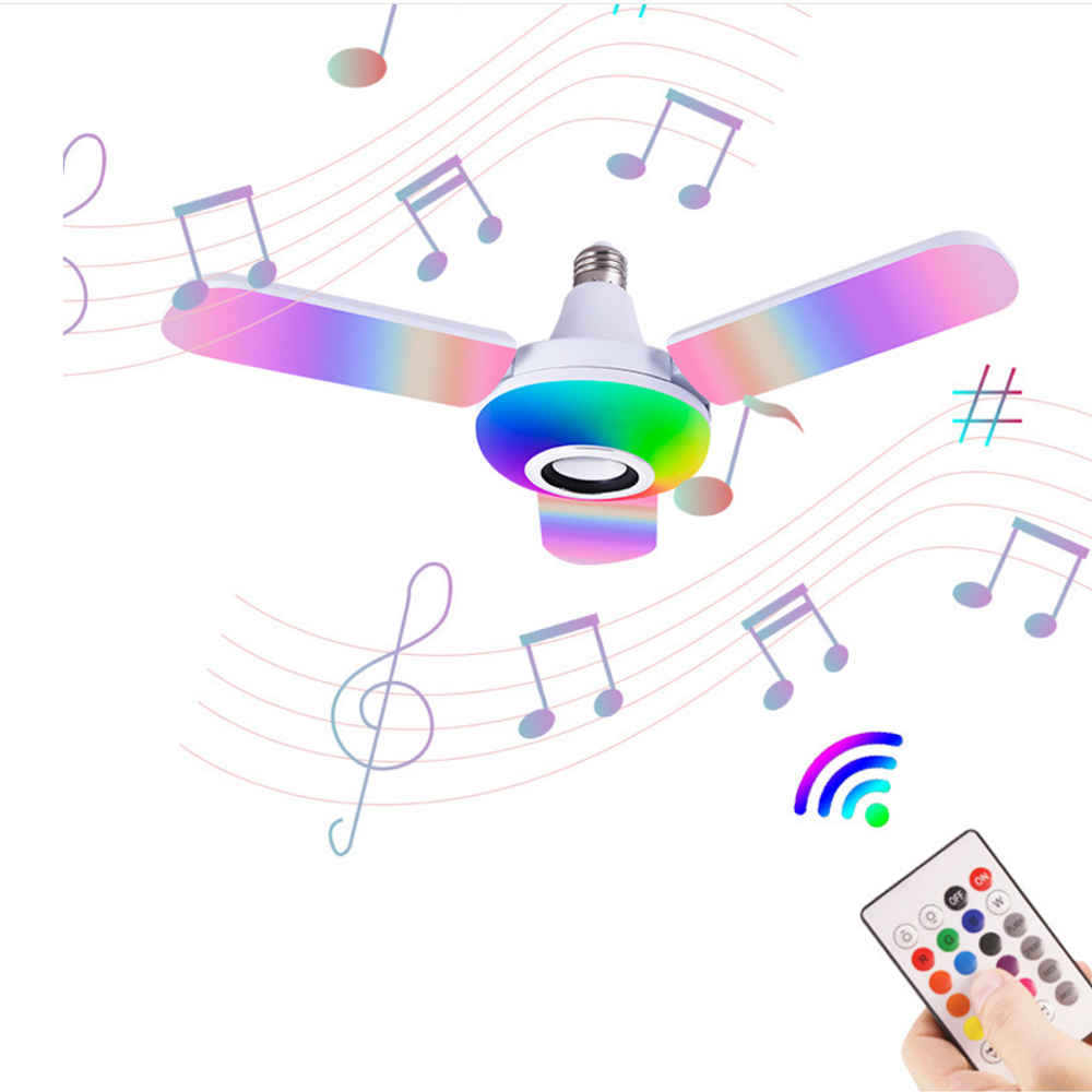 Voice Control Light Bulb - Bluetoothオルゴールライトrgb 4葉ファン型50we27 led電球リモコン付き折りたたみ式電球スマートスピーカーランプAC85-265V
