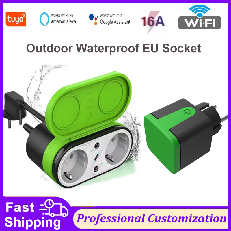 Smart Home Web - Tuya EU 16A Wifiスマート屋外プラグスイッチソケットIP44防水スマートダブルソケットタイマーAPP音声制御 Alexa Google対応