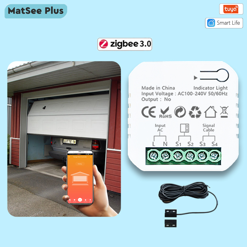 Smart Home Plus - Tuya Smart Life ZigBeeガレージドア開閉器コントローラドアセンサ付き乾接点アプリケーションリモコン付きタイミング音声制御Alexa Google HomeサポートZigBee