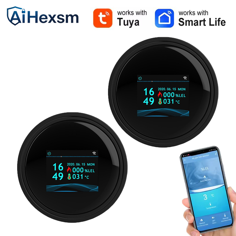 Smart Home Tools - Tuya Wifi 漏洩温度機能付き可燃性ガス検知器サポートホームスマートライフ天然ガス警報センサー LCD ディスプレイ