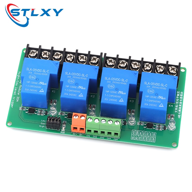 Smart Home With Plc - 4チャンネルリレーモジュールDC 5V/12V/24V高/低レベルトリガースマートホームPLC自動制御30A電子プロジェクト用