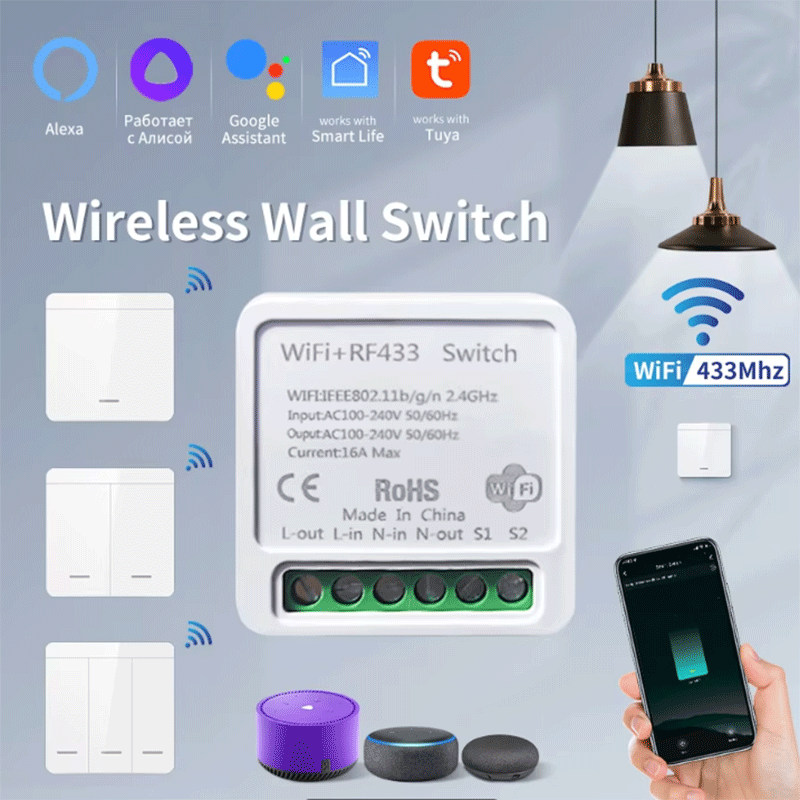 Smart Home Web - Tuya WiFiスマートライトスイッチ スマートホーム ワイヤレスRF 433mhz プッシュボタン壁スイッチ