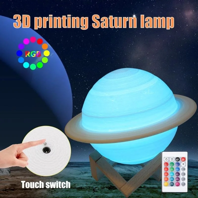 Voice Control Light Bulb - Ledナイトライト3Dプリント土星ランプ16色3Dライトリモートコントロールタッチムーンランプ子供ライトナイトランプ家庭用