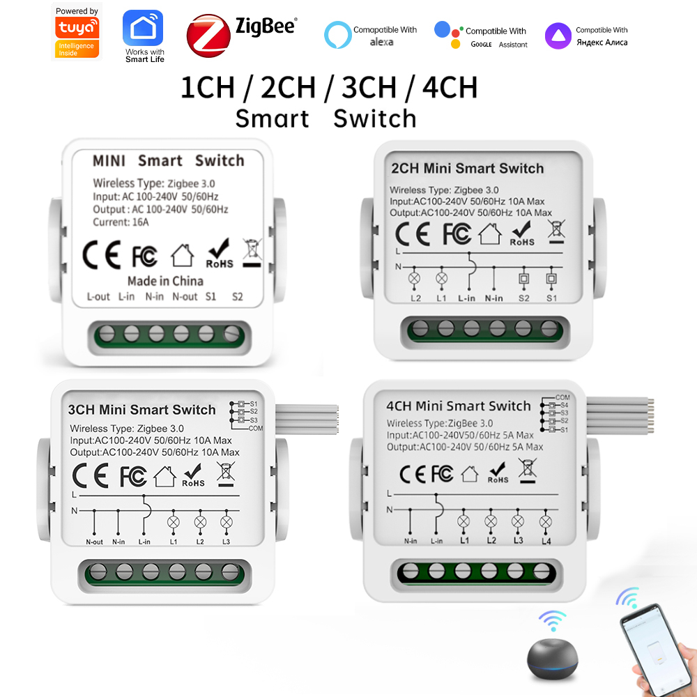 Smart Home Voice Control - Tuya Zigbee 3.0 スマートスイッチ 1/2/3/4ウェイ ミニスマートライトブレーカー