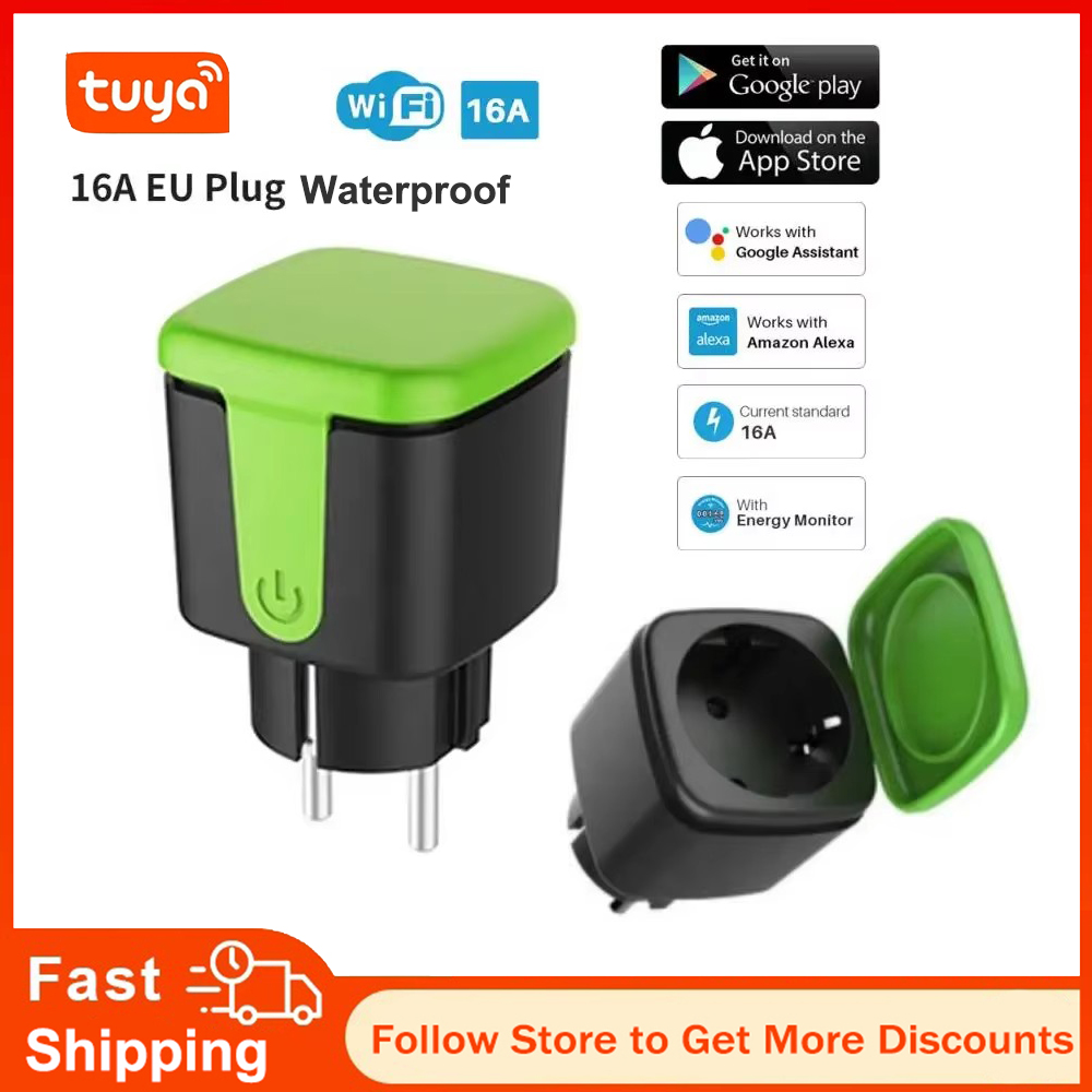 Smart Home Voice Control - Tuya EU 16A WiFiスマート防水ソケット屋外用ソケットスマートリビング電気プラグ Alexa Google