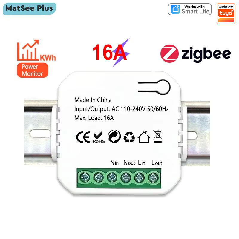 Smart Home Plus - TuyaSmartZigBee電力量計KWhタイマー110V220V16ADINレールミニリレーモジュールソケットリモートコントロールオンオフパワーモニター統計ZigBeeシグナルリピーターエクステンダーとして使用GoogleHomeAlexa
