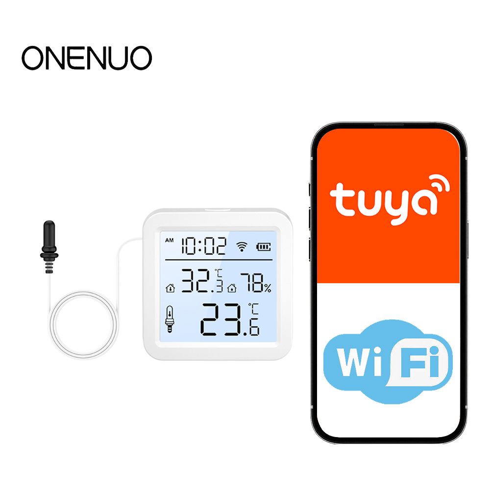 Smart Home App - 外部プローブ付きWiFi湿度温度センサー、屋内/屋外用Tuyaスマート温度計、スマートホームアプリ監視用