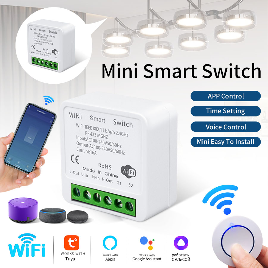 Smart Home Voice Control - RF433Mhz 16A/20A Tuya WiFi スマートスイッチワイヤレスリレーレシーバー 100-240V