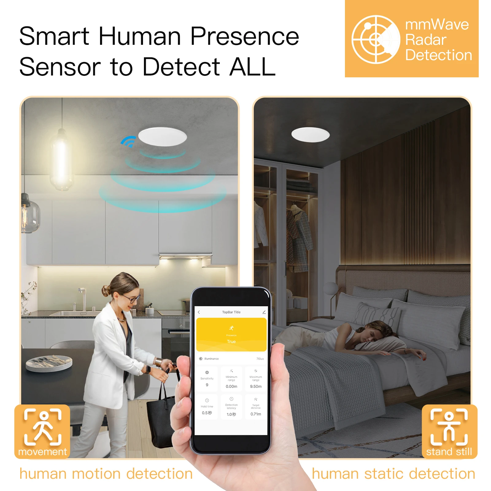 Tuya-インテリジェントな人間の存在検出器,2 in 1レ - Smart Home Zentrale のレビューと価格