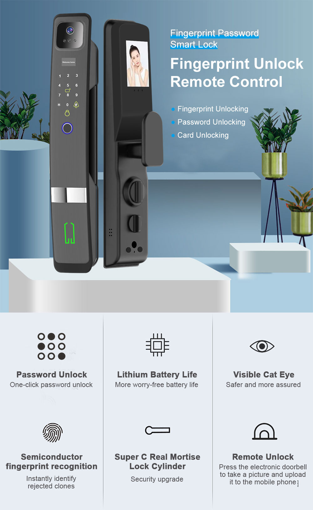 Tuya Wifi 指紋認証 3D顔認証 スマートドアロック - Video Doorbell のレビューと価格