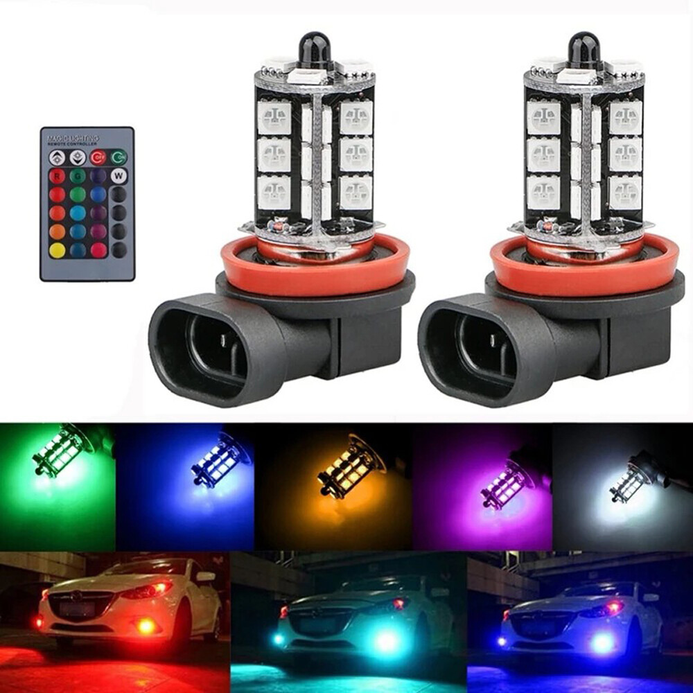 2x RGB H11 H9 H8 5050 27SMD 車の - Voice Control Light Bulb のレビューと価格