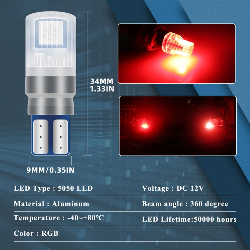 2 ピース/セット RGB LED T10 W5W 電球リモ - Voice Control Light Bulb のレビューと価格