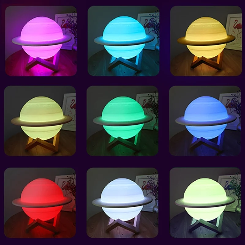 Ledナイトライト3Dプリント土星ランプ16色3Dライトリモ - Voice Control Light Bulb のレビューと価格