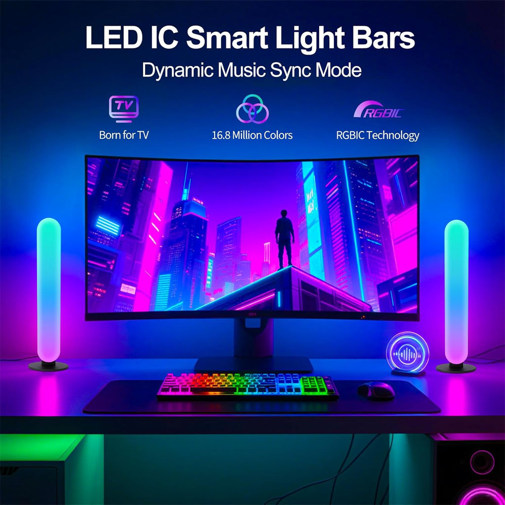 1/2/3個スマートLEDライトバー、1600万色変化テレビ - Voice Control Light Bulb のレビューと価格