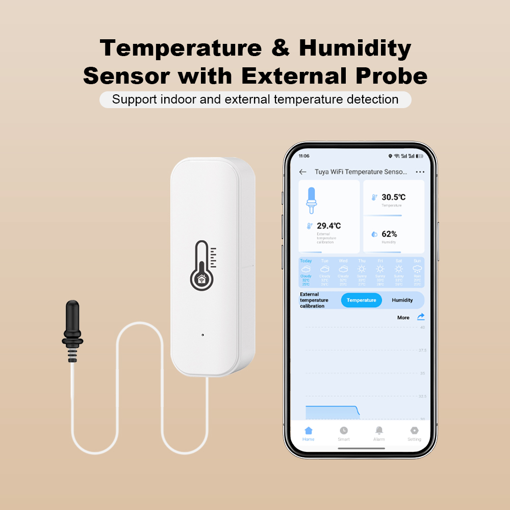 2026年新型Tuya WiFi湿度温度センサー、外部プロー - Smart Home Web のレビューと価格