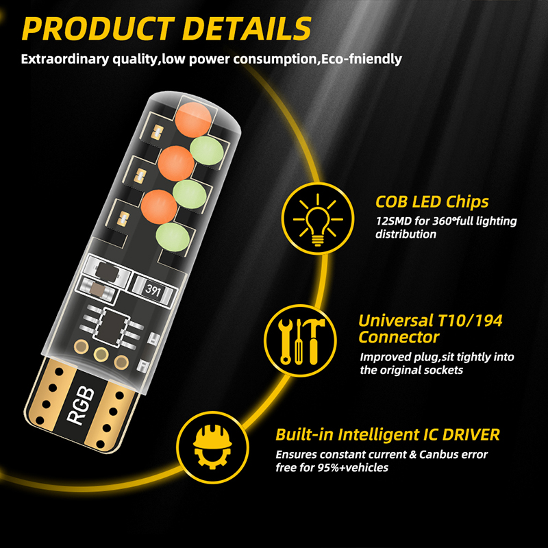 車の室内照明用のRGBLED電球,リモコン,COB,T10, - Voice Control Light Bulb のレビューと価格